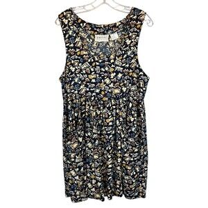 Pellini Navy Floral Rayon Jumper Dress w Pockets  Size M  Summer Shift  Travel
